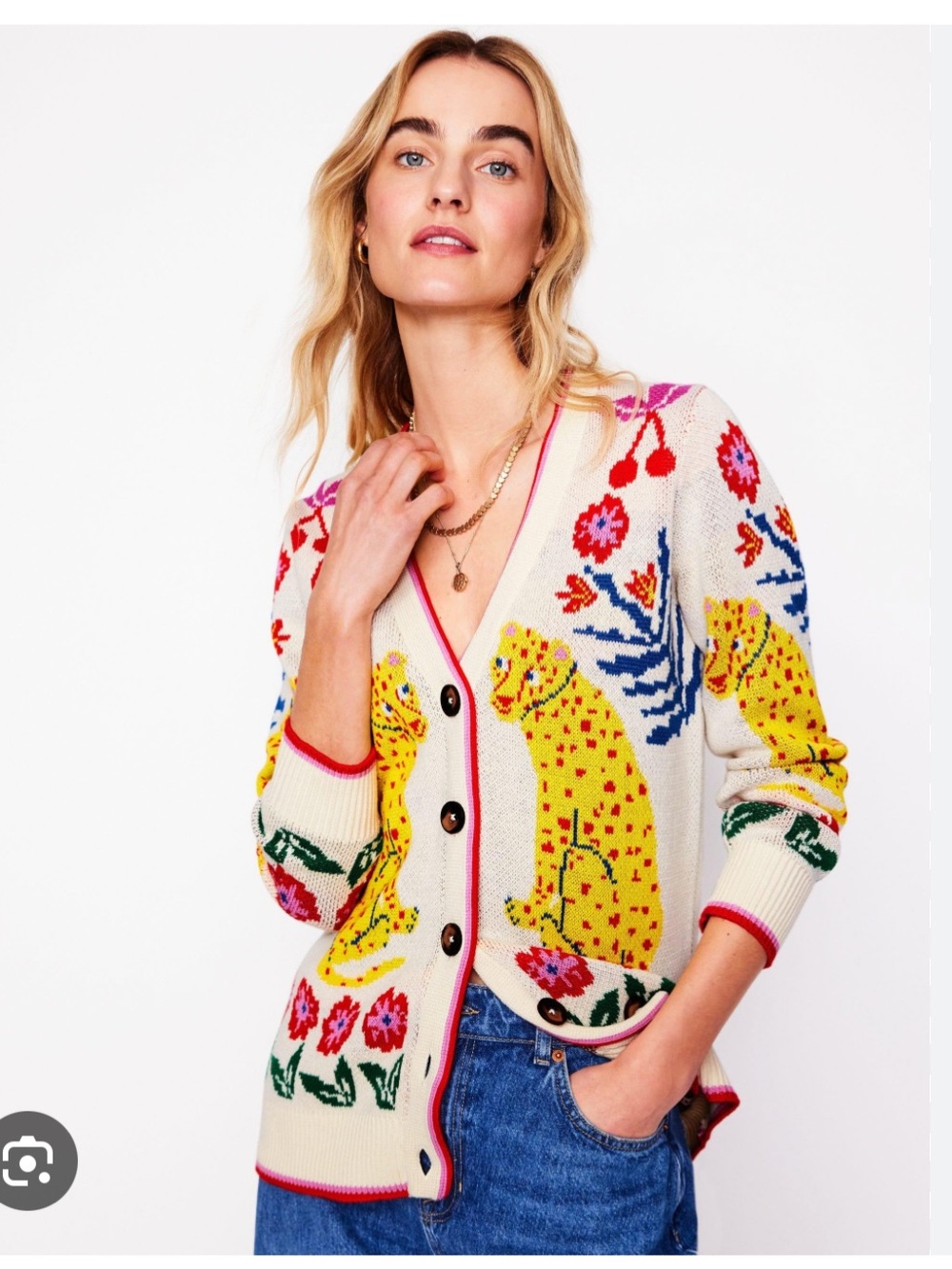 Boden Jaquard Boyfriend Leopard Cardigan Sweater